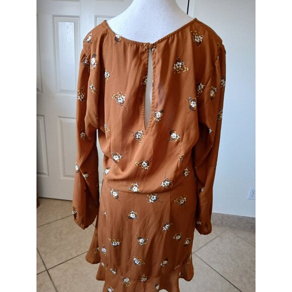 Abercrombie & Fitch Womens Brown Floral Mini Wrap Dress Long Sleeve - Picture 3 of 16